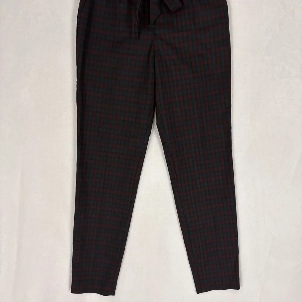 Express Maroon & Blue Plaid Ankle High‎ Rise Dress Pants Size 2 Long